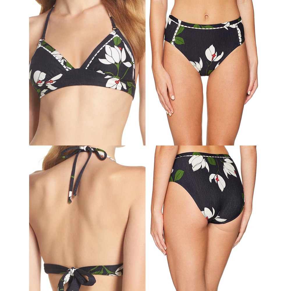 Robin Piccone Elisa Floral Bikini Set Midnight Navy Multi High Waist Boho XS NEW